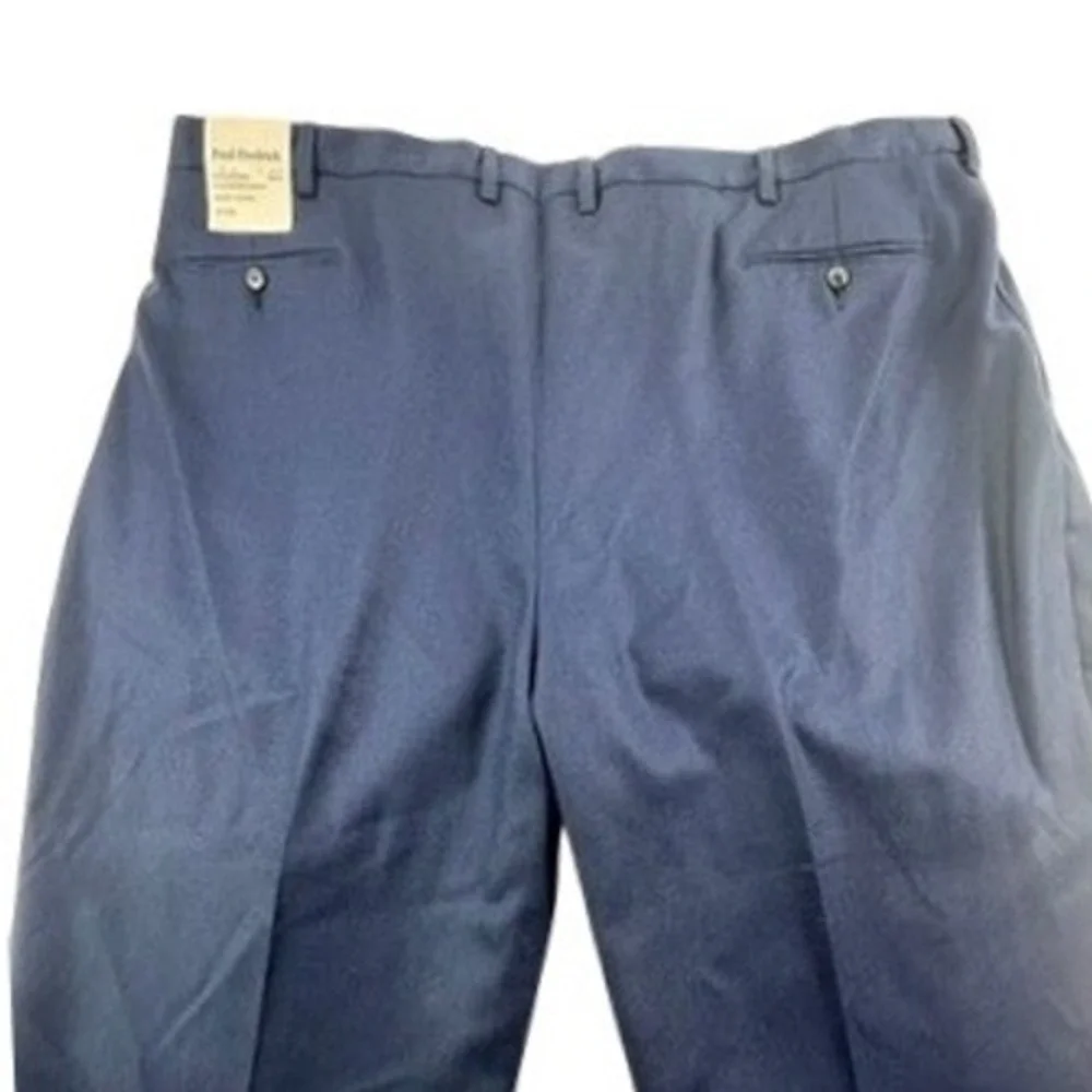 Paul Fredrick Mens 50‎ Dress Pants Blue Wool Pleated Solid Trousers Unhemmed NWT